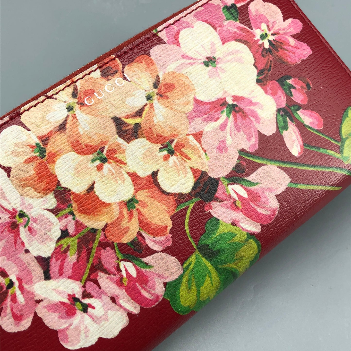 Gucci Red Floral Print Zip Around Long Wallet
