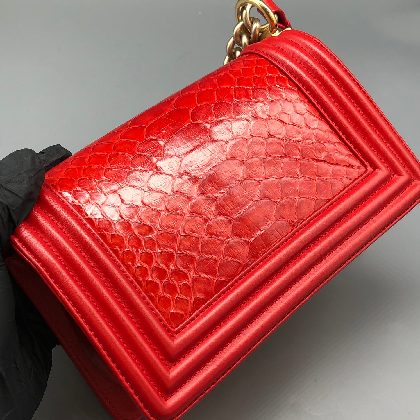 Chanel Small Red Python Leather Boy Flap Bag