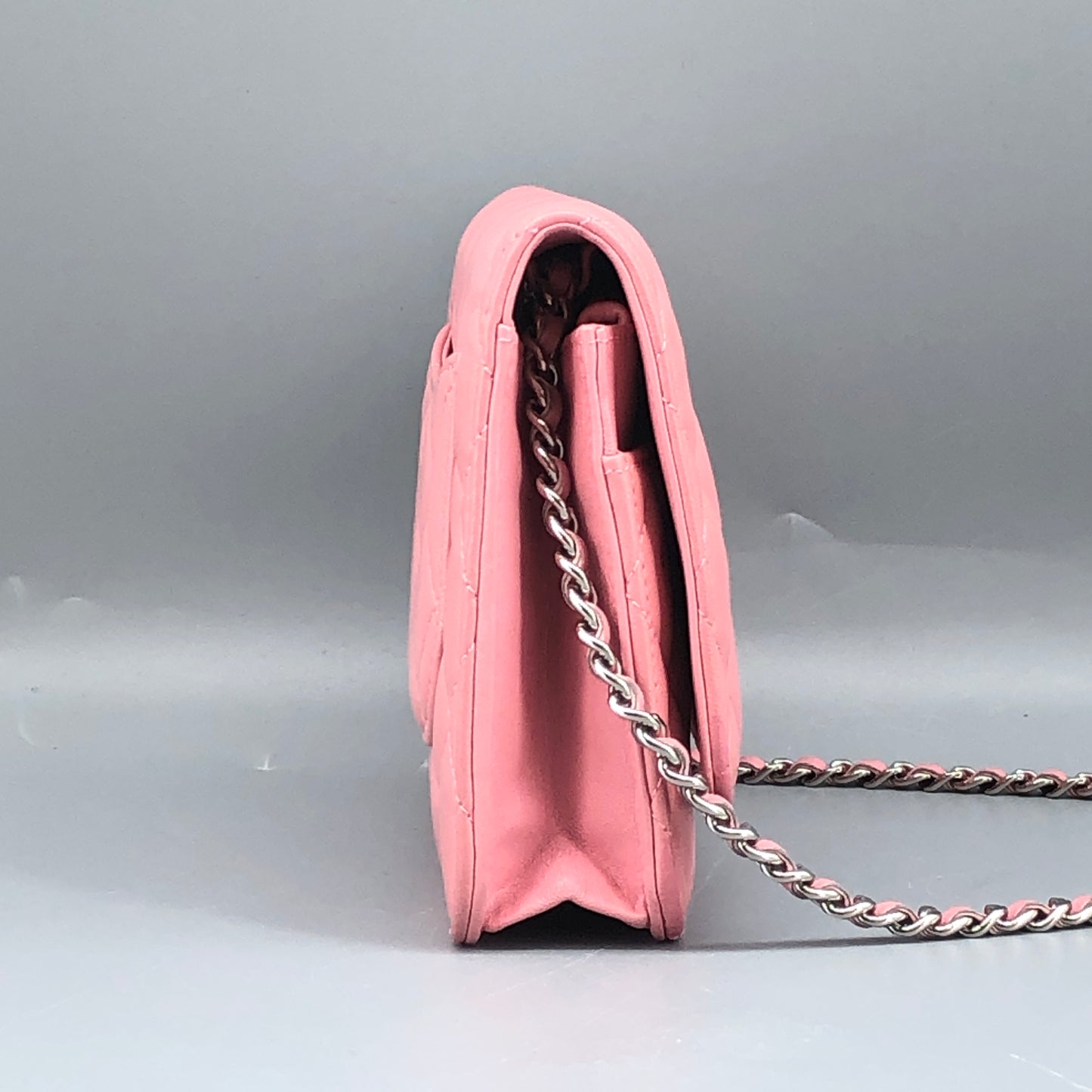 Chanel Light Pink Quilted Leather Wallet on Chain