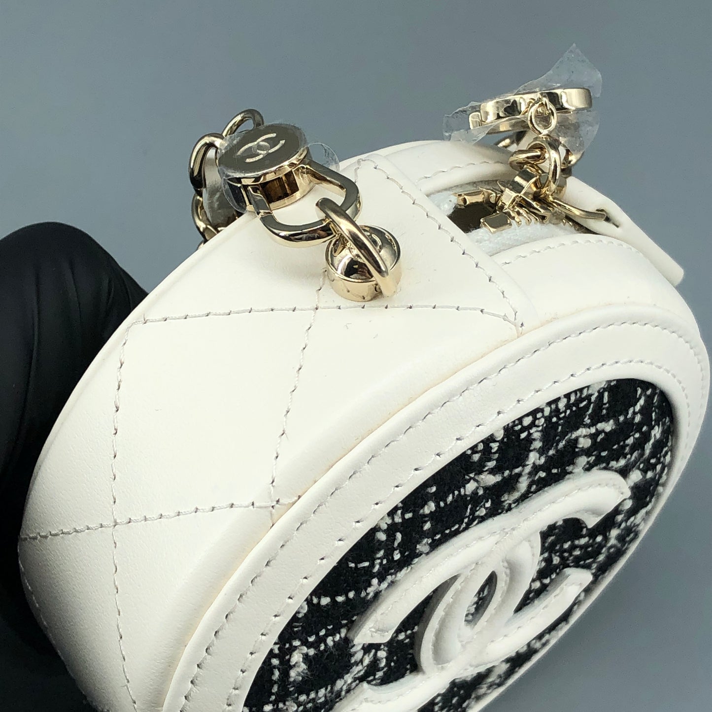Chanel Tweed Round Mini Chain Coin Case Bag Charm