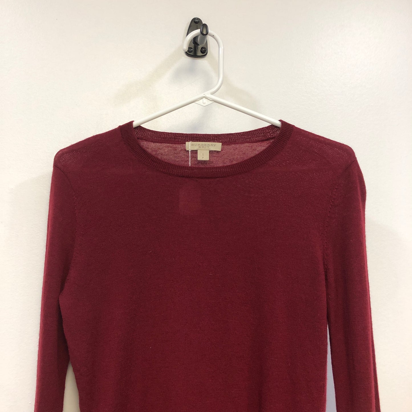 Burberry Burgundy Fine Knit Crew Neck Jumper Size S