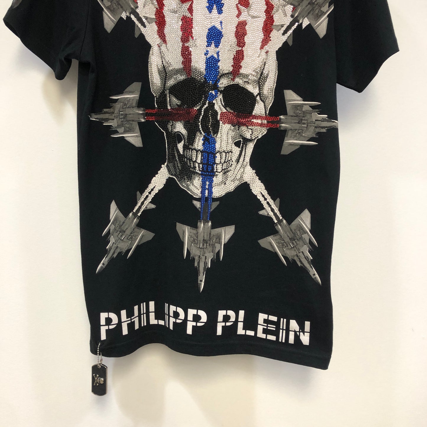 Philipp Plein American Flag Skull Graphic T-Shirt Size S