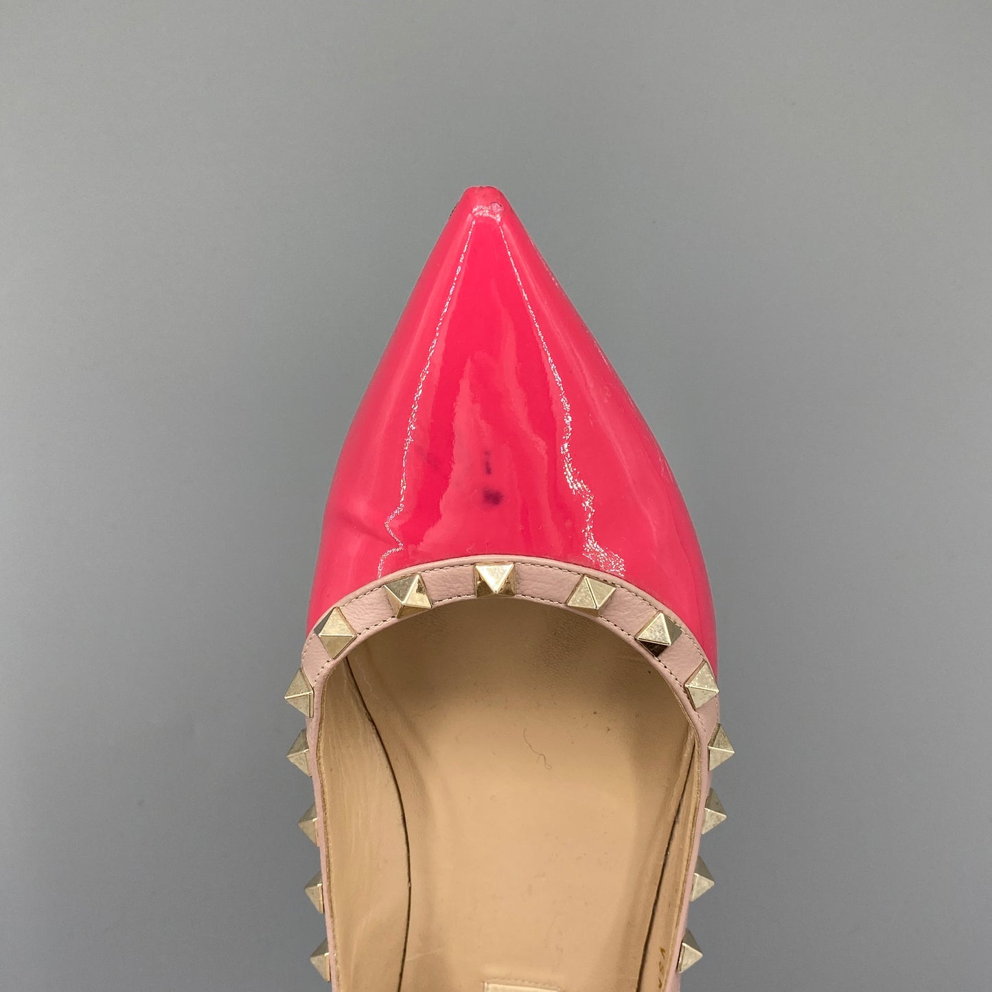 Valentino Rockstud Patent Flat Shoes Size 40 Hot Pink
