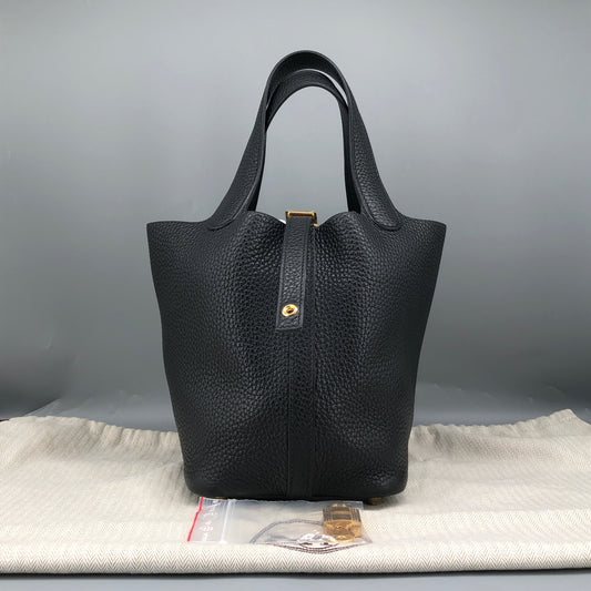 Hermes 2020 Picotin 18 Leather Tote Bag Black