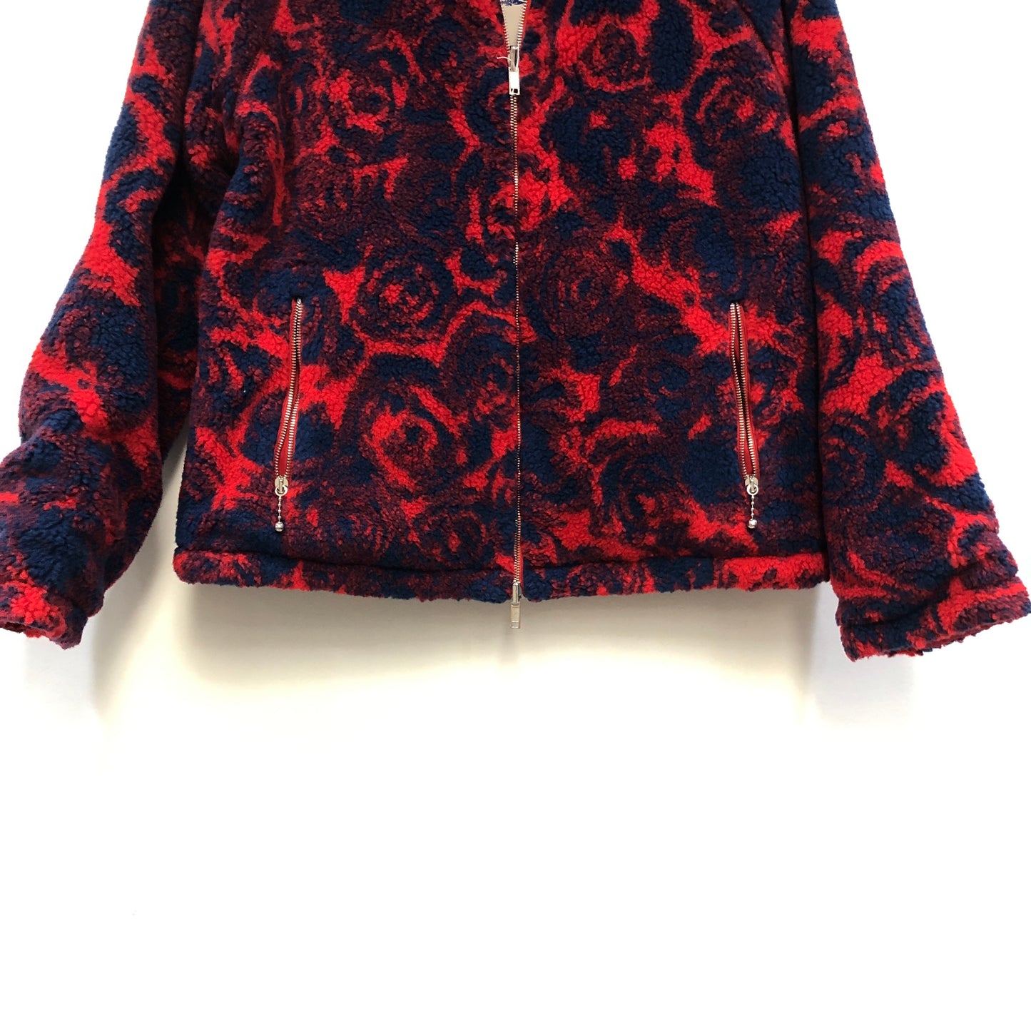 Burberry Navy & Hot Red Floral Fleece Full-Zip Stand Collar Jacket Size 2