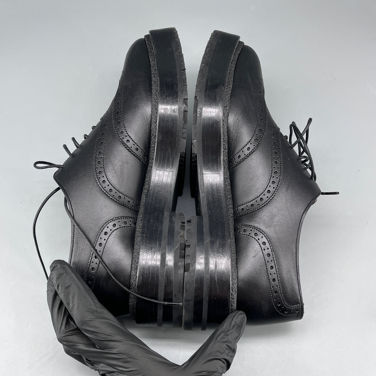 Hermes Black Leather Brogue Oxford Shoes size 37