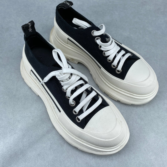Alexander McQueen Unisex Black Canvas White Toe Cap Lace-Up Multi-Layer Platform Sneakers Size 38