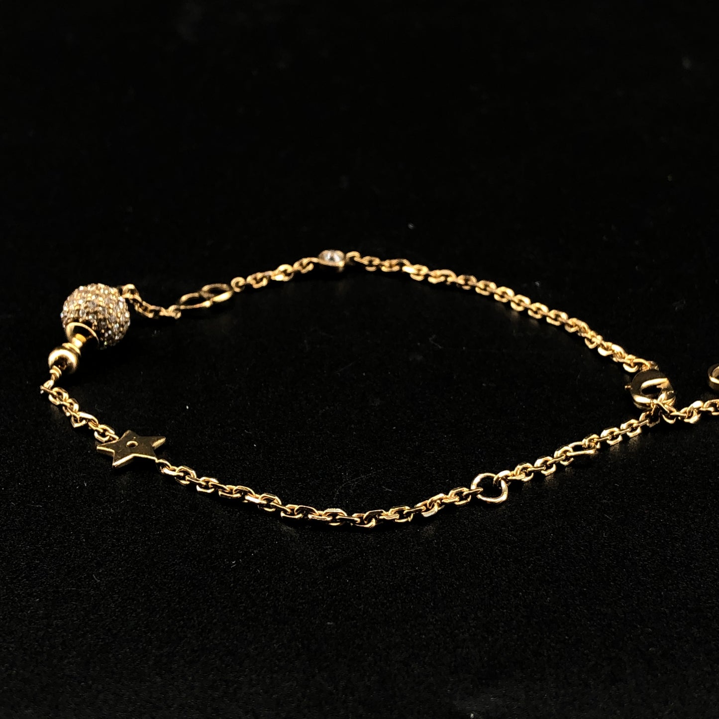 Christian Dior Gold Tone Crystal & Star Charm Bracelet