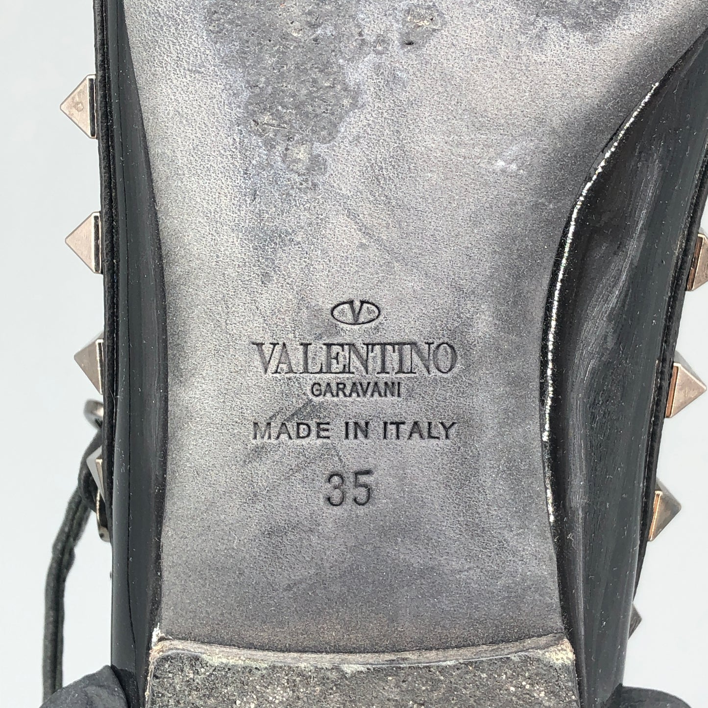 Valentino Women's  Black Patent Leather Rockstud Pointed Ankle Strap Flats Size 35