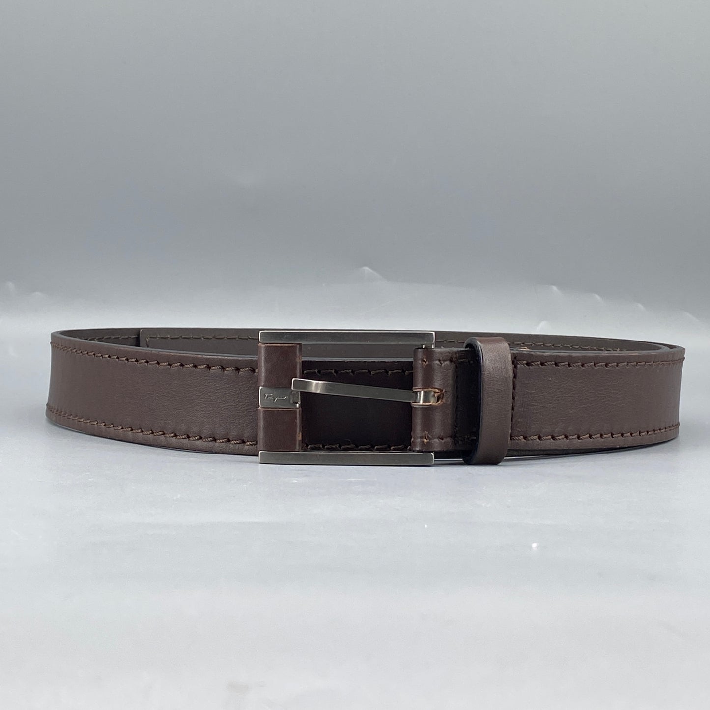 Ferragamo Deep Brown Leather Pin Buckle Belt 100cm