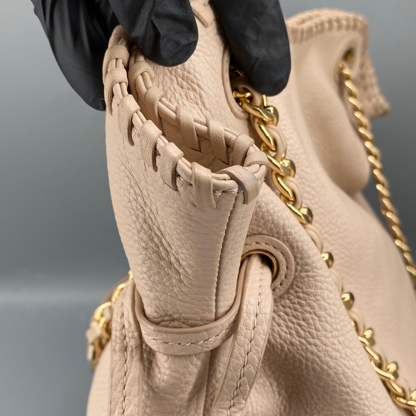 Tory Burch Nude Pebbled Leather Chain Shoulder Tote Bag