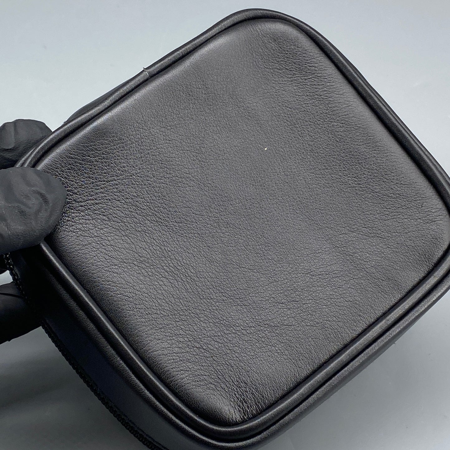 Ferragamo Black Smooth Leather Mini Square Cosmetic Pouch