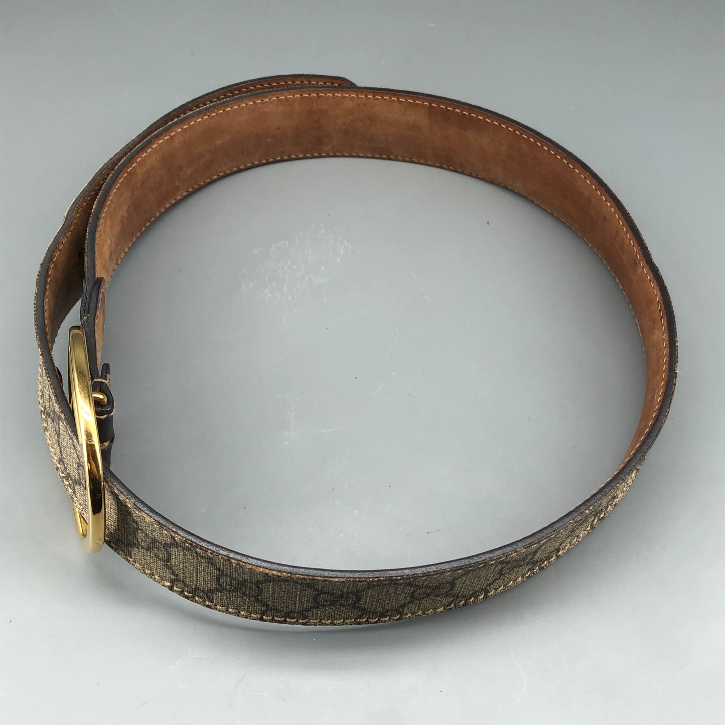 Gucci Beige GG Supreme Canvas Gold Buckle Belt Size 85cm