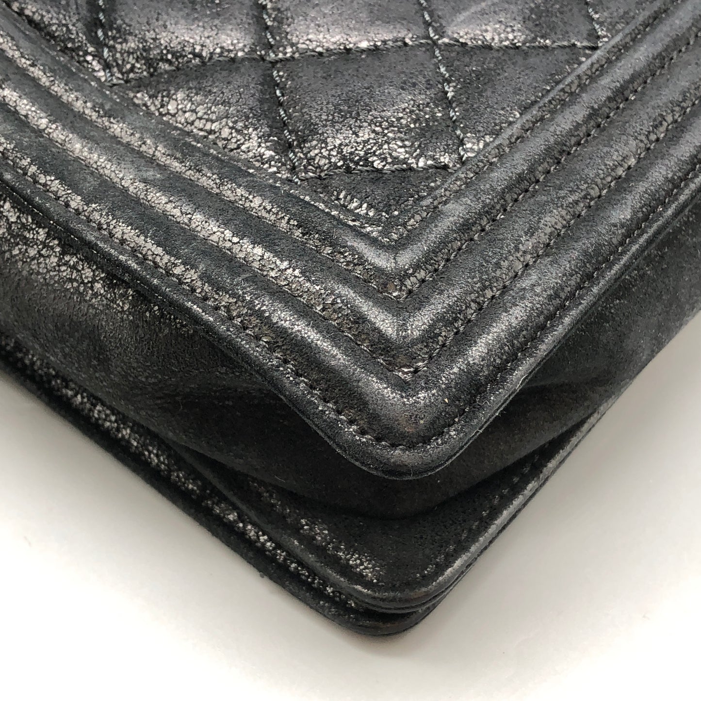 Chanel Black shiny suede nubuck iridescent leather Leather Mini Boy Bag