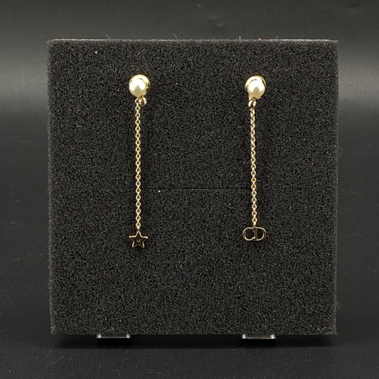 Christian Dior Gold Tone Faux Pearl Drop Earrings