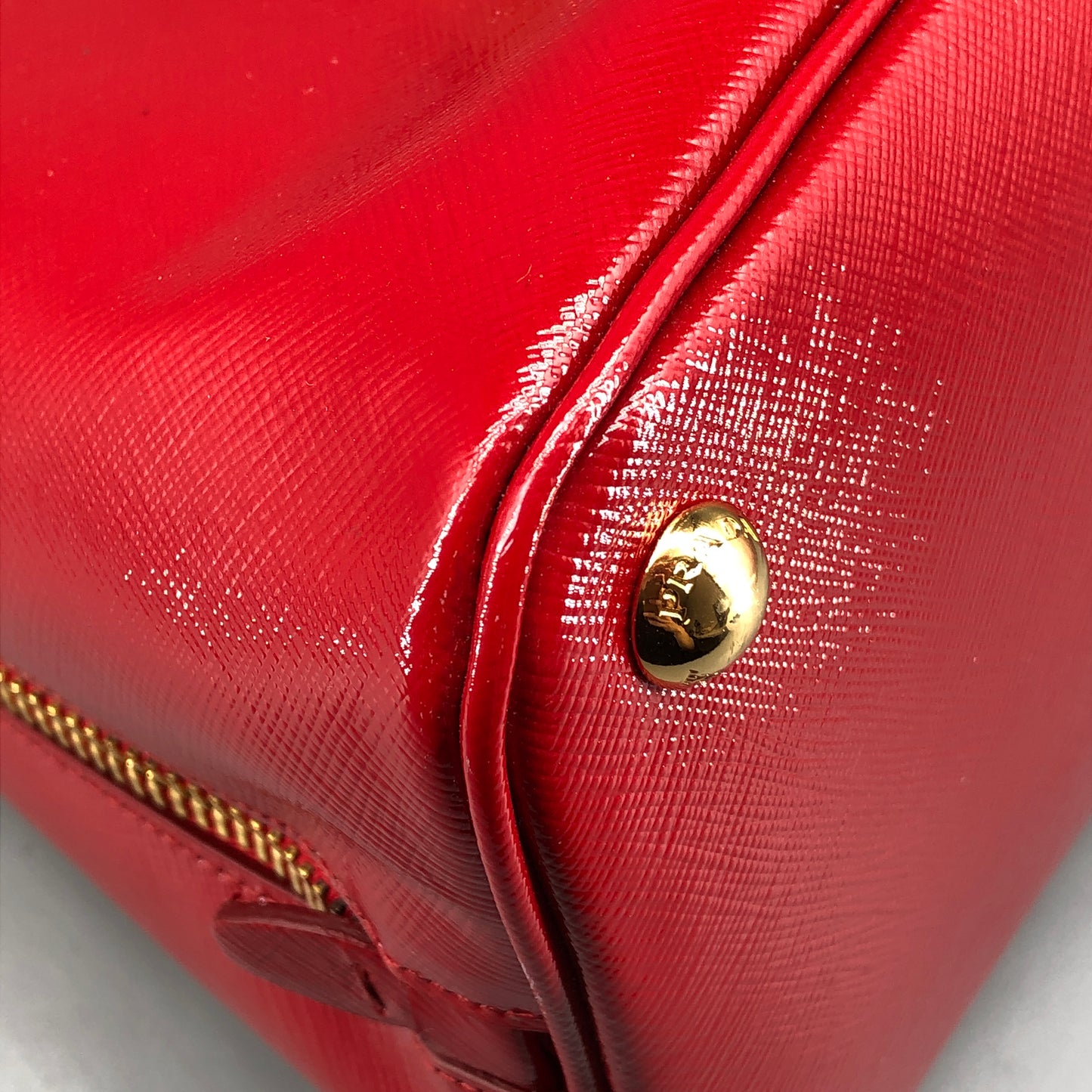 Prada Vernice Saffiano Promenade Dome Satchel Bag Red