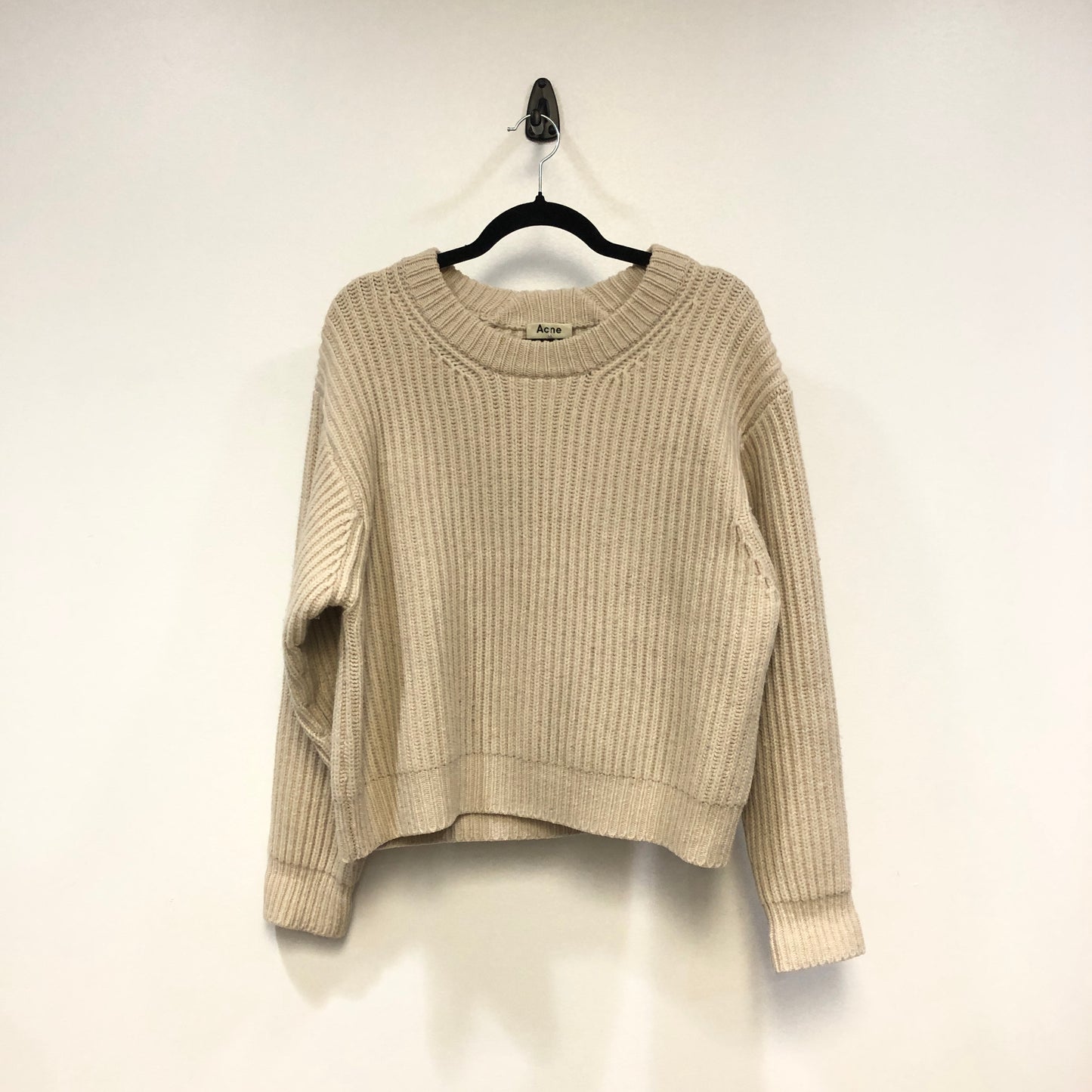 Acne Studios Beige Ribbed Knit Crew Neck Sweater Size XS