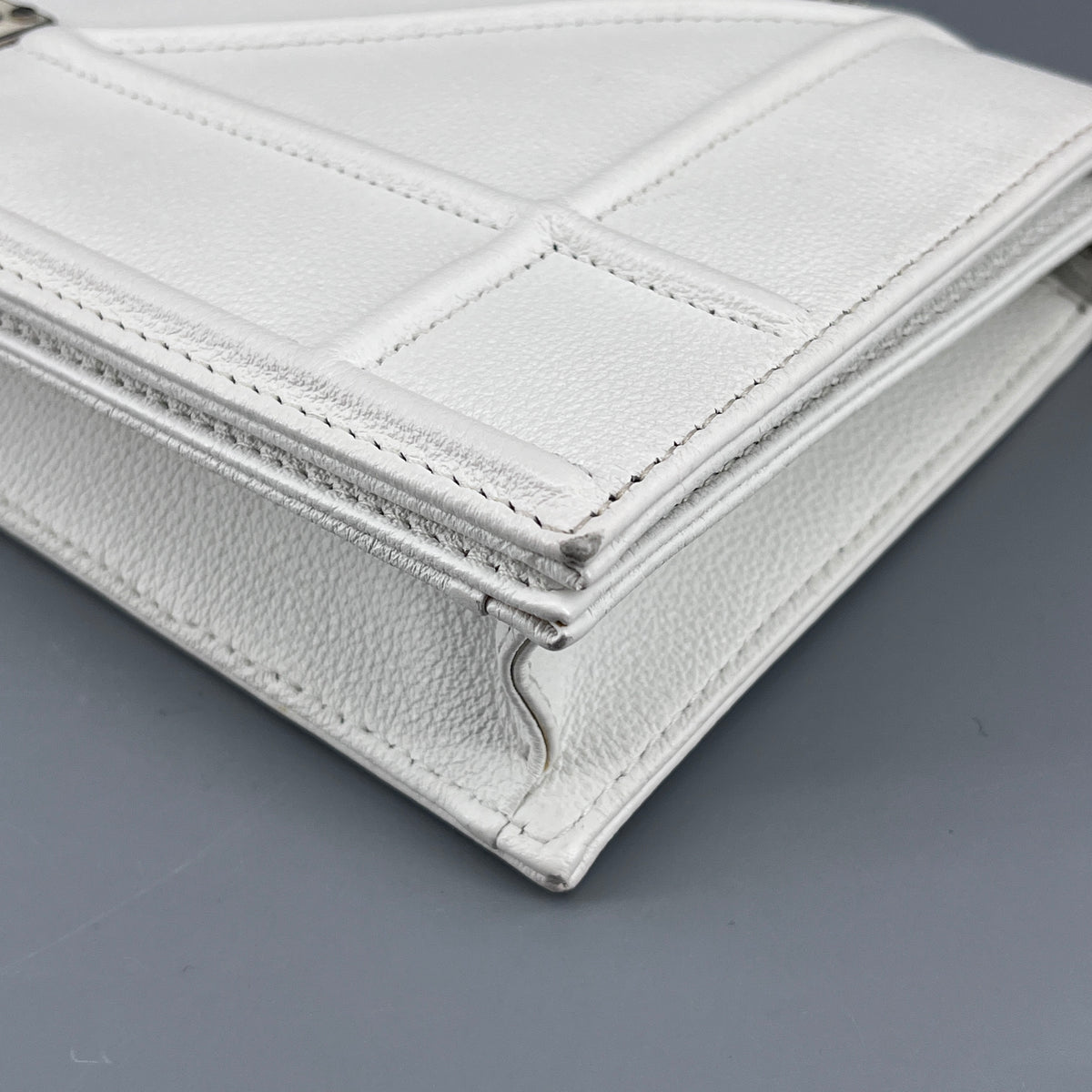 Christian Dior White Grained Calfskin Diorama Clutch Chain Bag