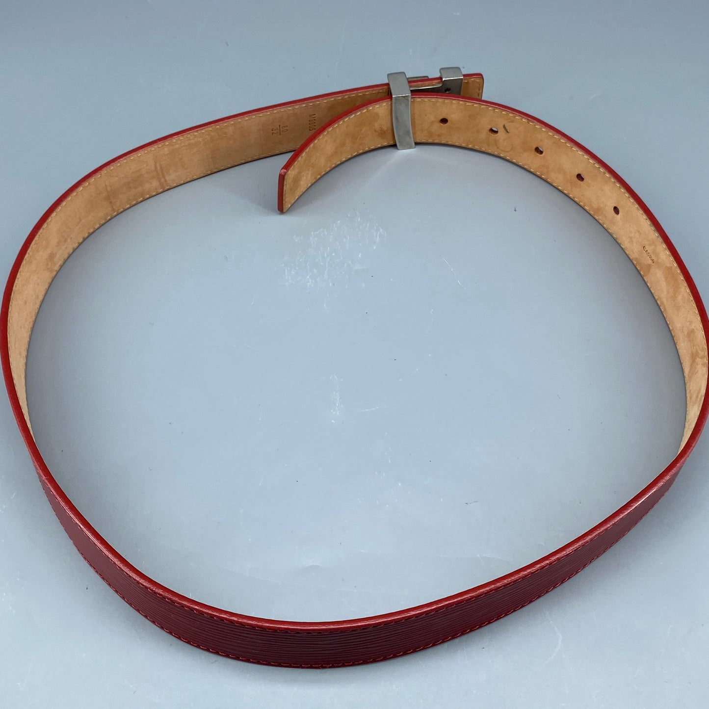 Louis Vuitton Epi Red Leather LV Buckle Belt Size 80cm