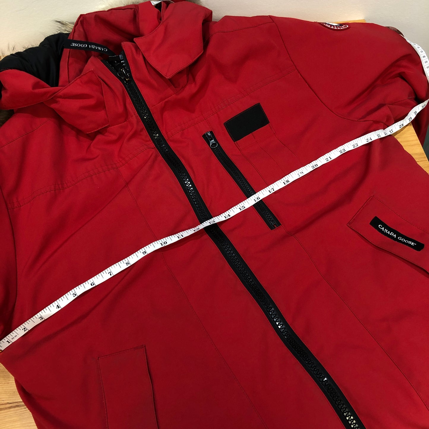 Canada Goose Red Fur Trim Hooded Bomber Jacket Size XL