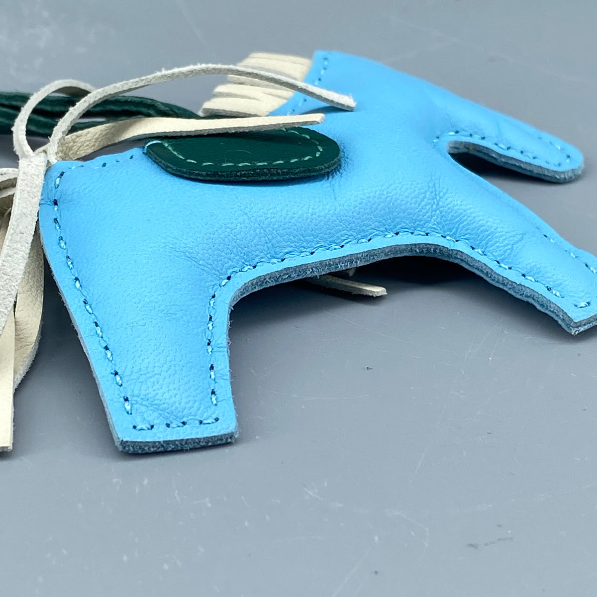 Hermes Rodeo Small Horse Bag Charm Light Blue & Green Leather
