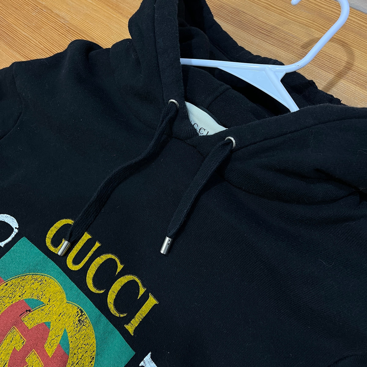 Gucci Black Vintage Logo Print Pullover  Hoodie Size XS
