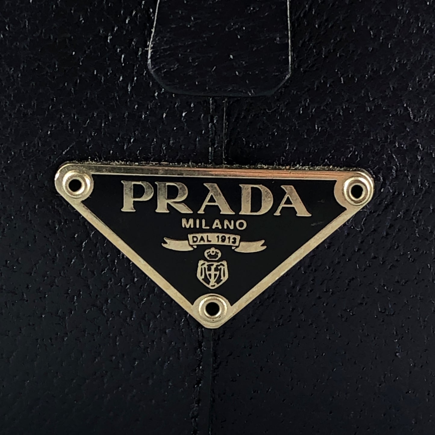 Prada Bauletto Medium Pebbled Leather Handbag  Ink Blue