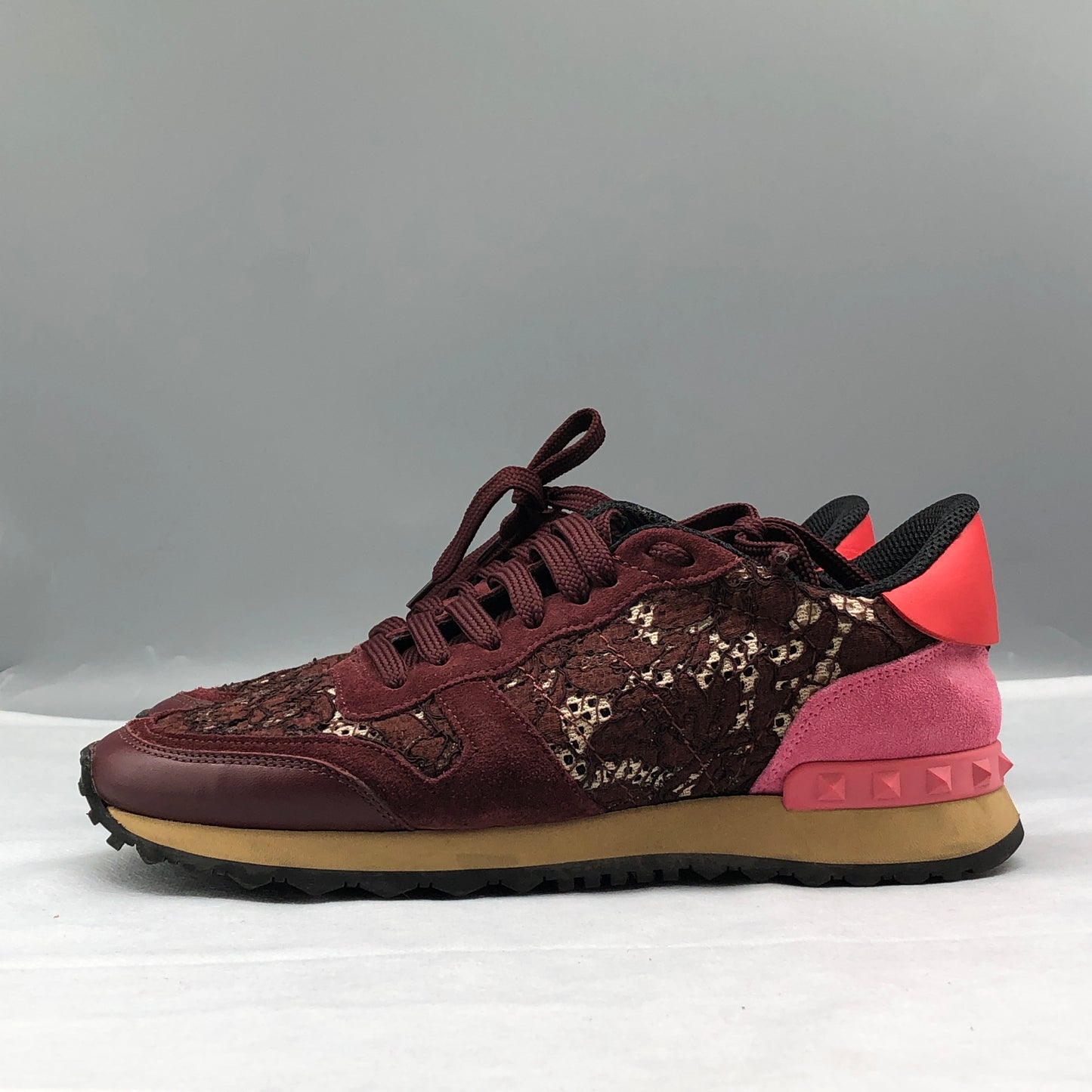 Valentino Women's Wine Red & Pink Rockrunner Sneakers shoes 37