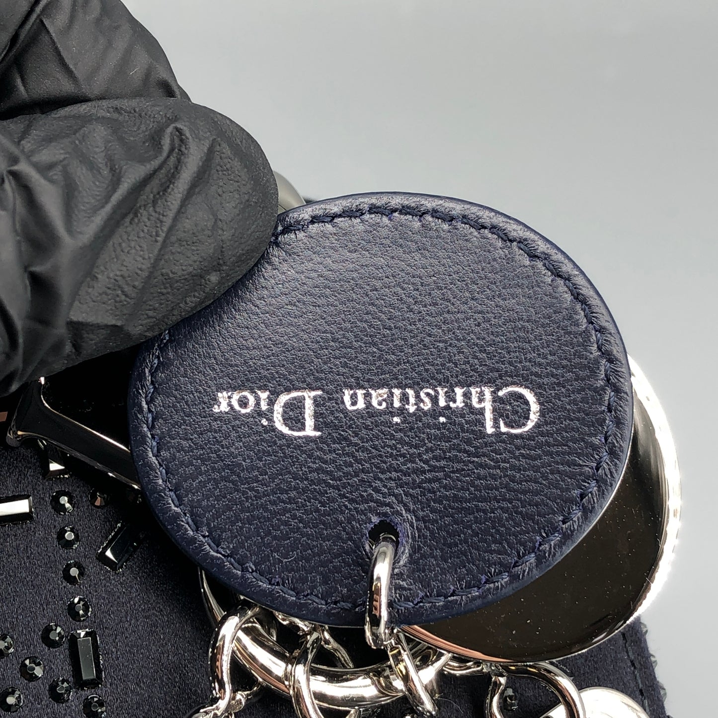 Christian Dior Lady Dior Mini Navy Cannage Satin with Crystals
