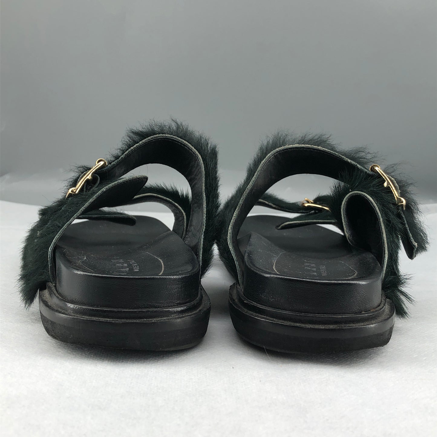 Marni Women's Fussbett Shearling Sandals 37 Green/Black