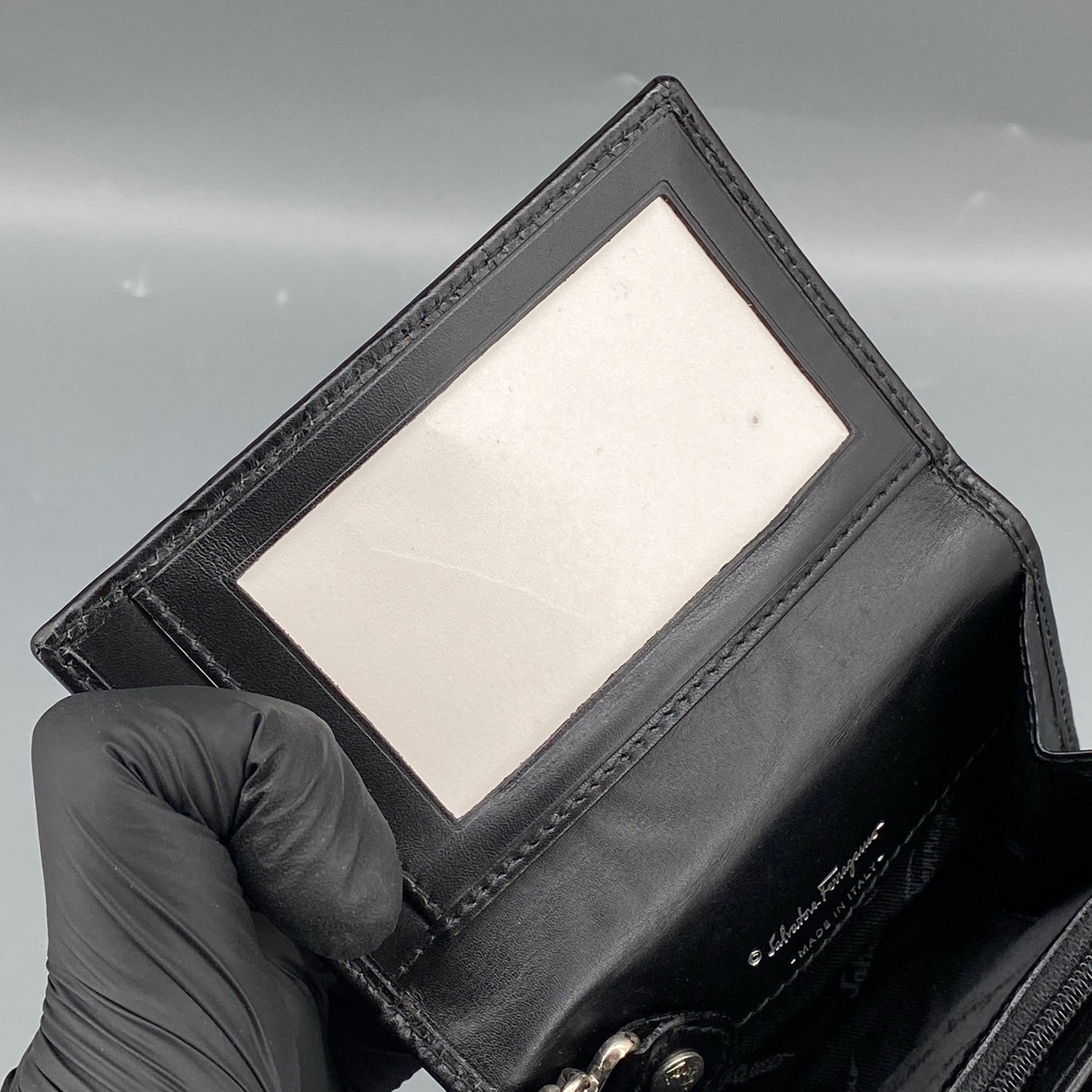 Ferragamo Black Embossed Gancini Short Wallet with Keyring