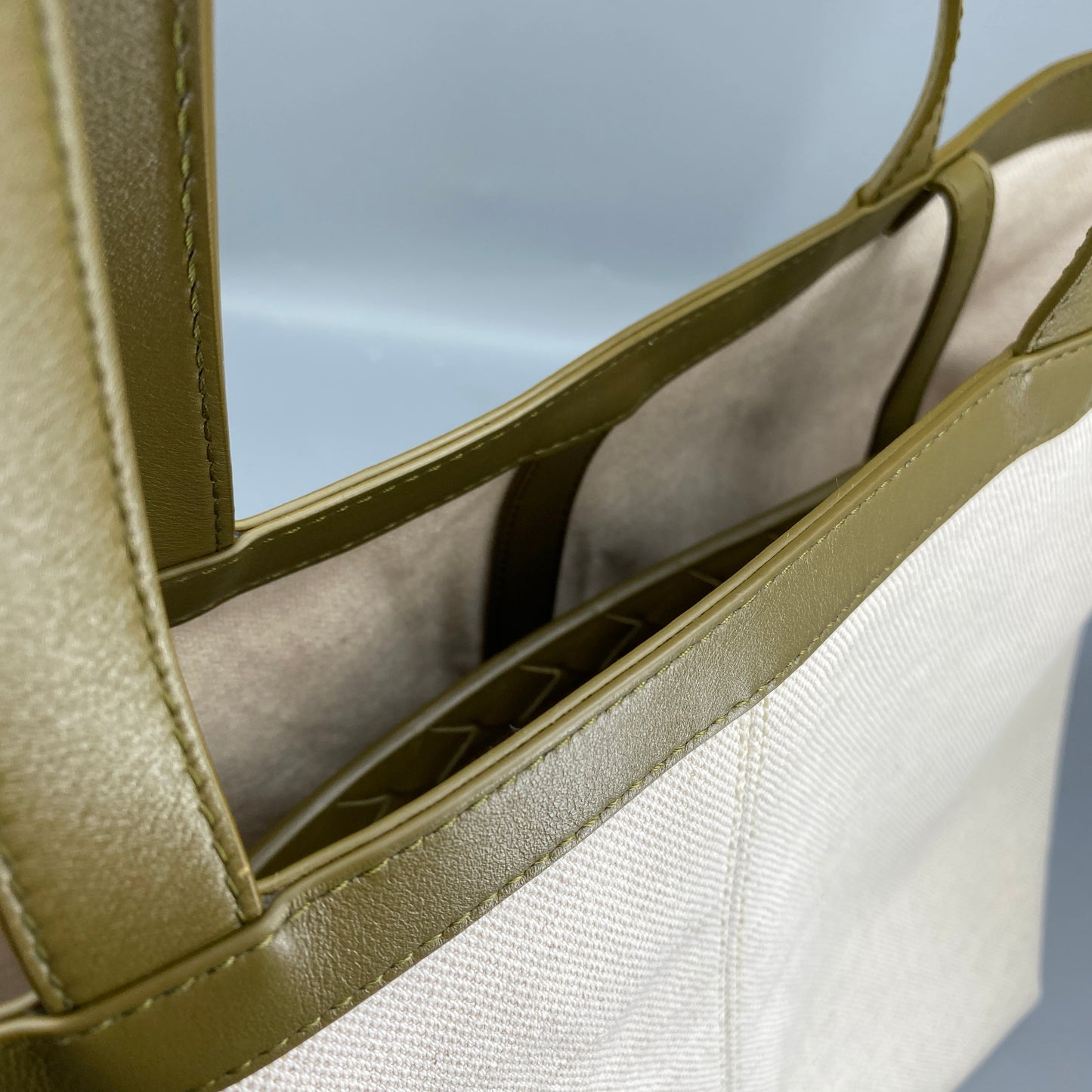 Bottega Veneta Olive Canvas Intrecciato Leather Tote Bag