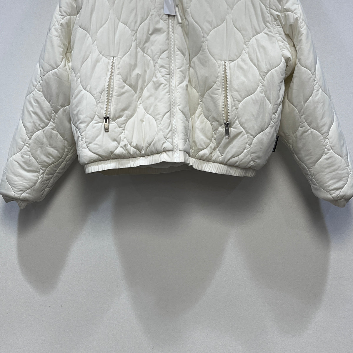 Moose Knuckles  White Hooded Zip Quilted Jacket Size M