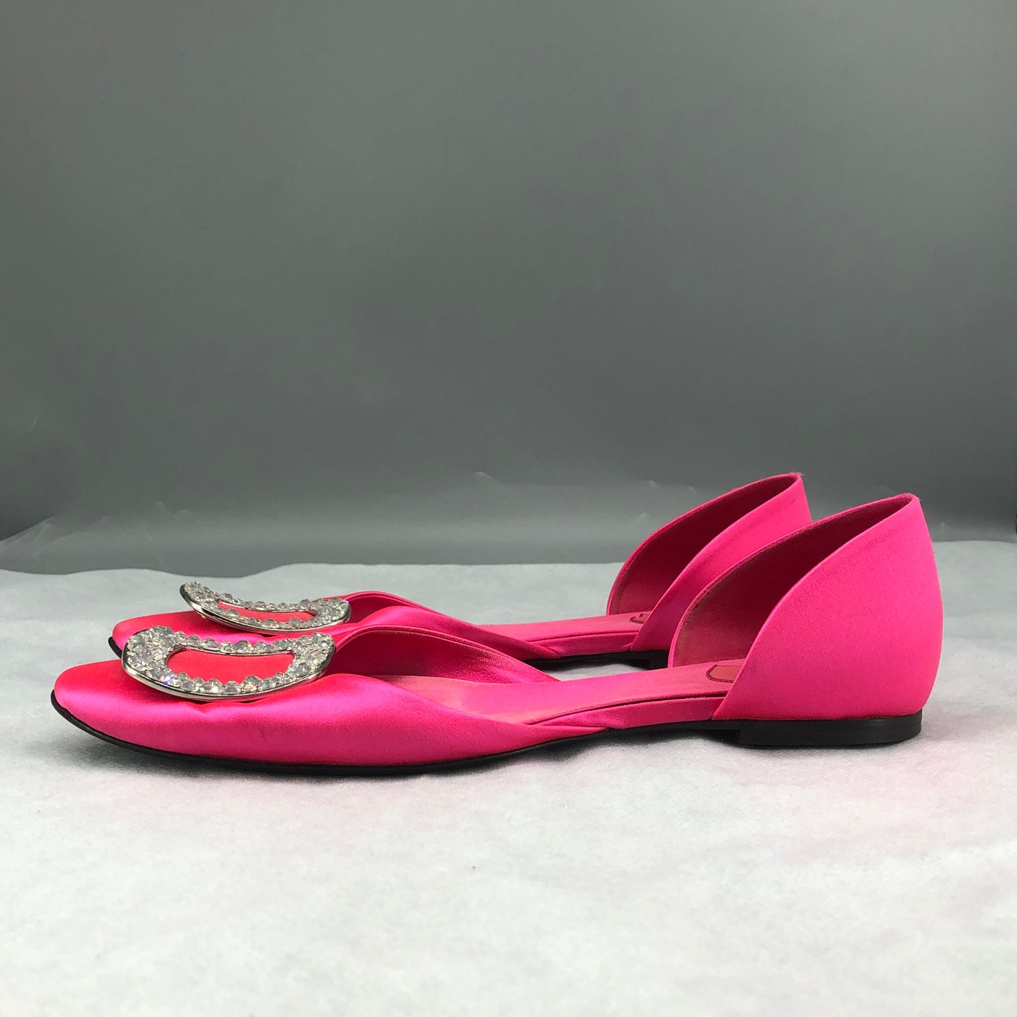 Roger Vivier Hot Pink Satin Crystal Square Buckle D'Orsay Flat Shoes 37