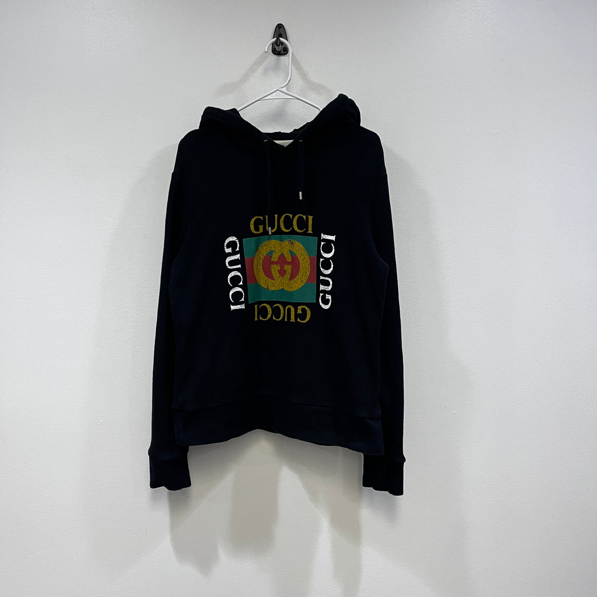 Gucci Black Vintage Logo Print Pullover  Hoodie Size XS