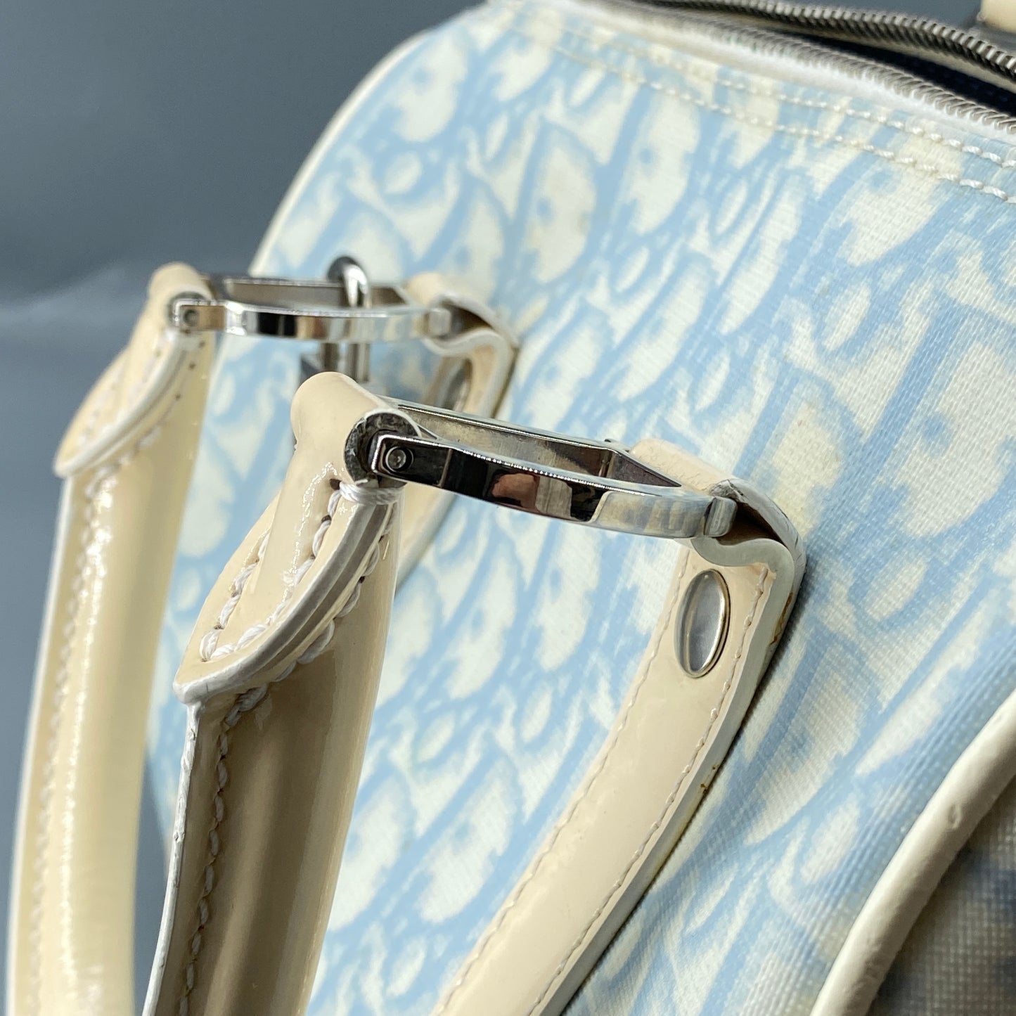 Christian Dior Vintage Oblique Boston Handbag cream/blue