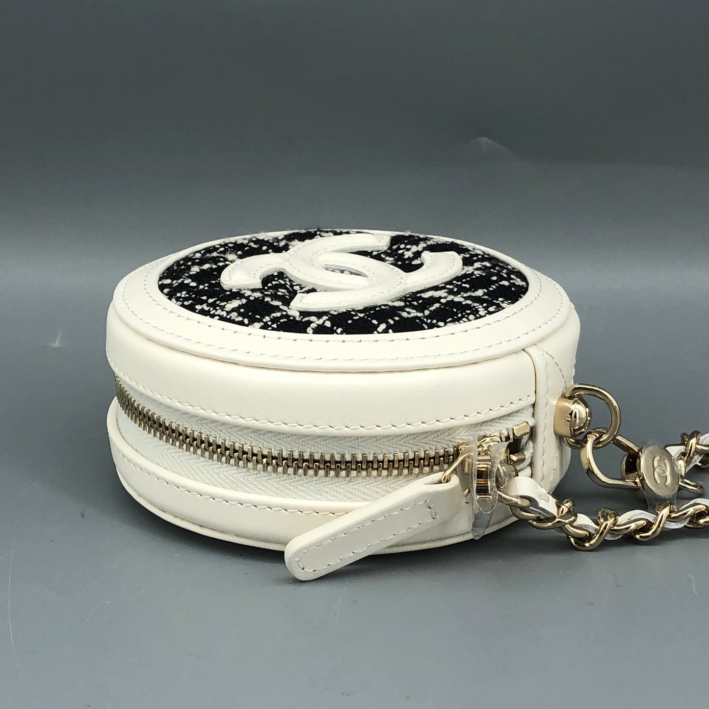 Chanel Tweed Round Mini Chain Coin Case Bag Charm