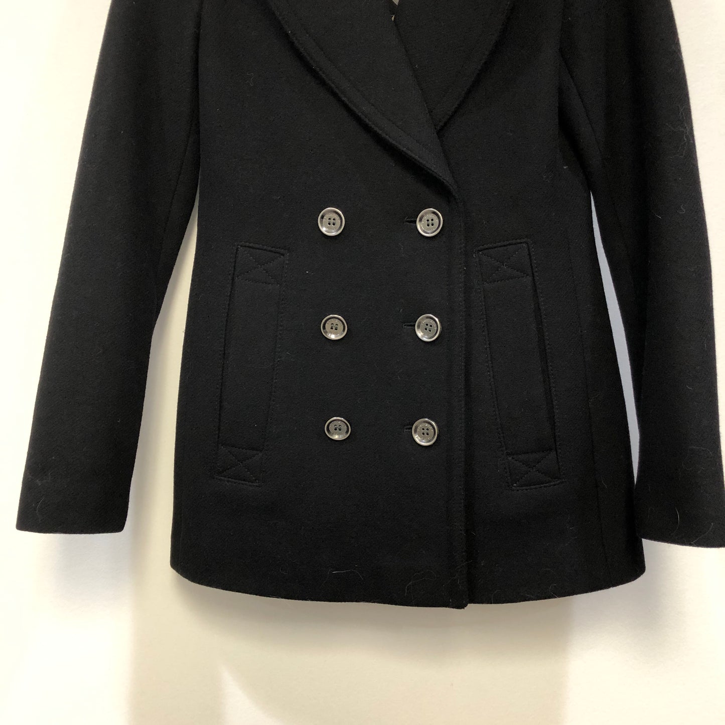 Burberry Black Wool Double Breasted Short Coat Size 2