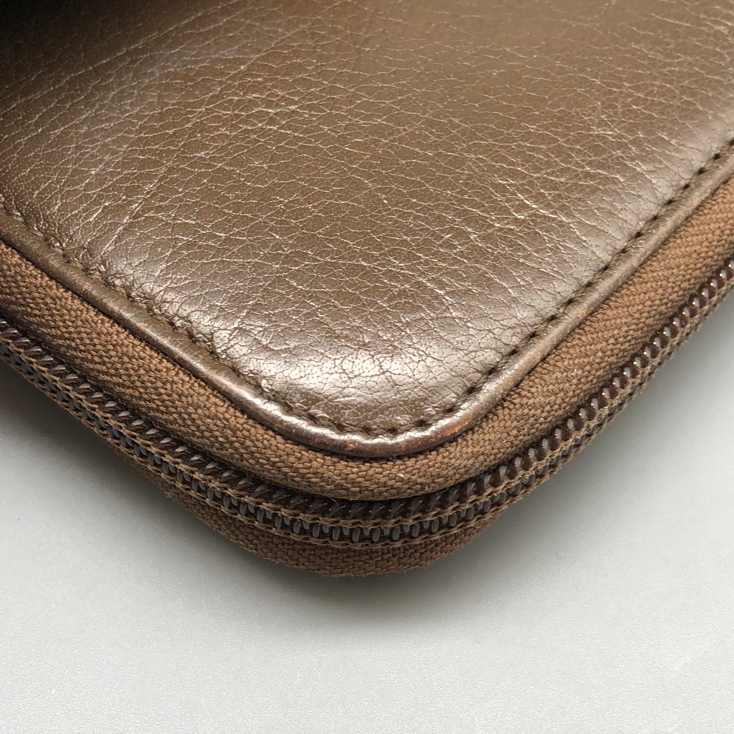 Ferragamo Taupe Brown Leather Zip-Around Long Wallet