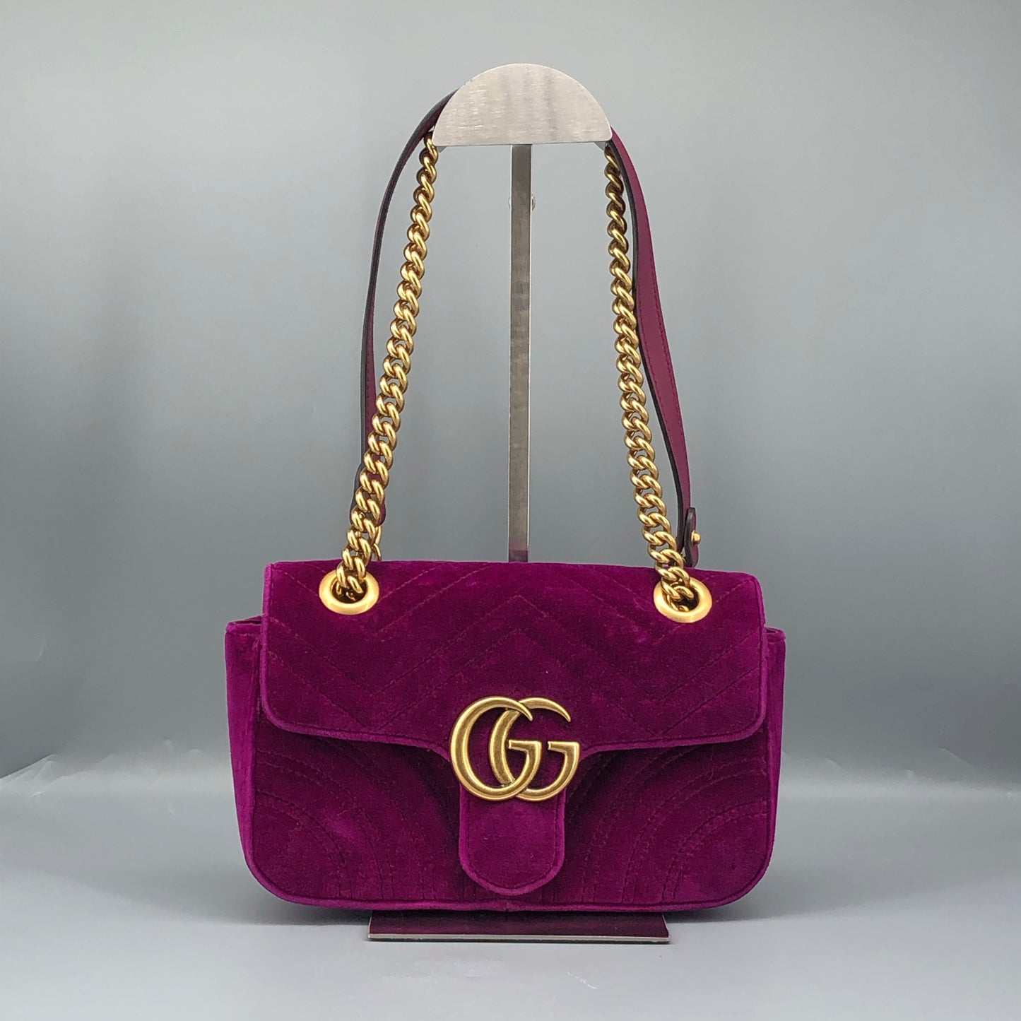 Gucci Marmont Fuchsia Velvet Matelasse Chain Shoulder Bag