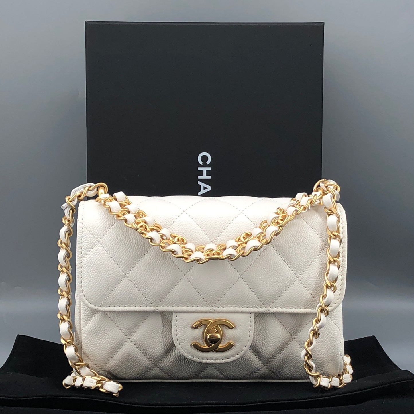 Chanel Mini Quilted Caviar Leather Flap Bag with Chain Top Handle