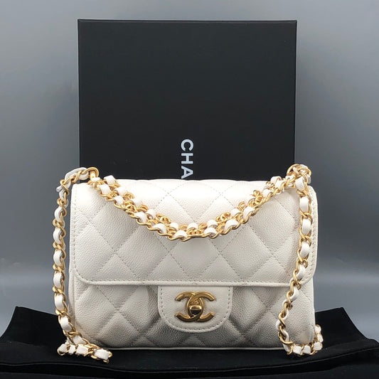 Chanel Mini Quilted Caviar Leather Flap Bag with Chain Top Handle