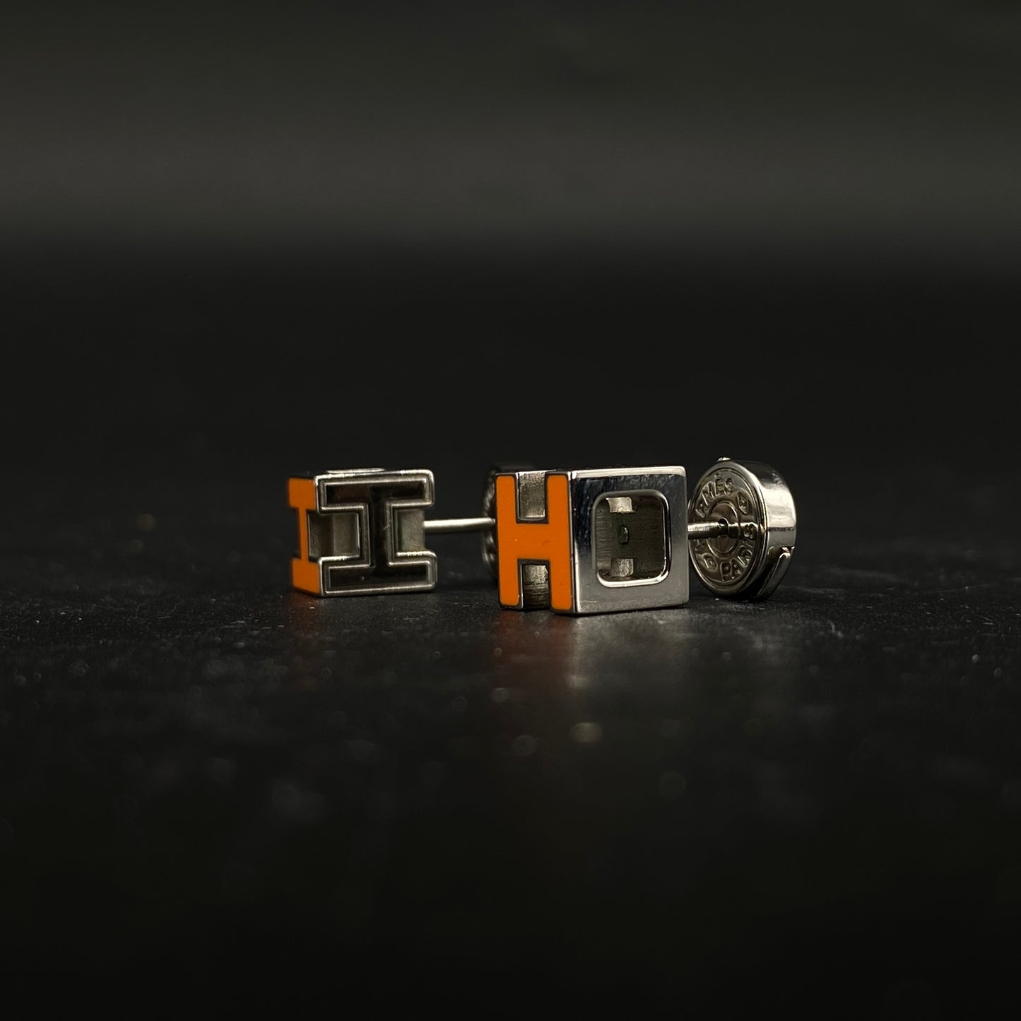 Hermes Orange Mini H Stud Earrings