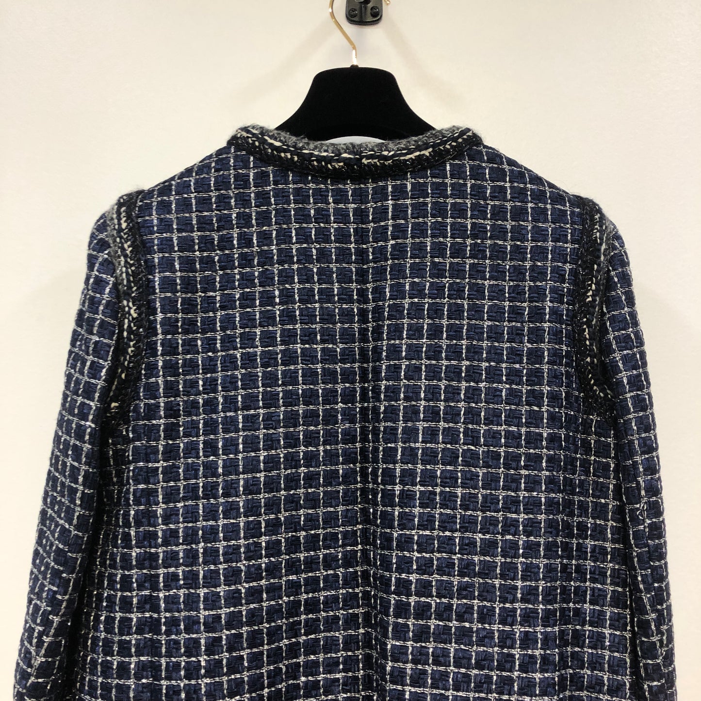Chanel Tweed Coat Size 42 Navy Blue/White/Black/Grey/Silver