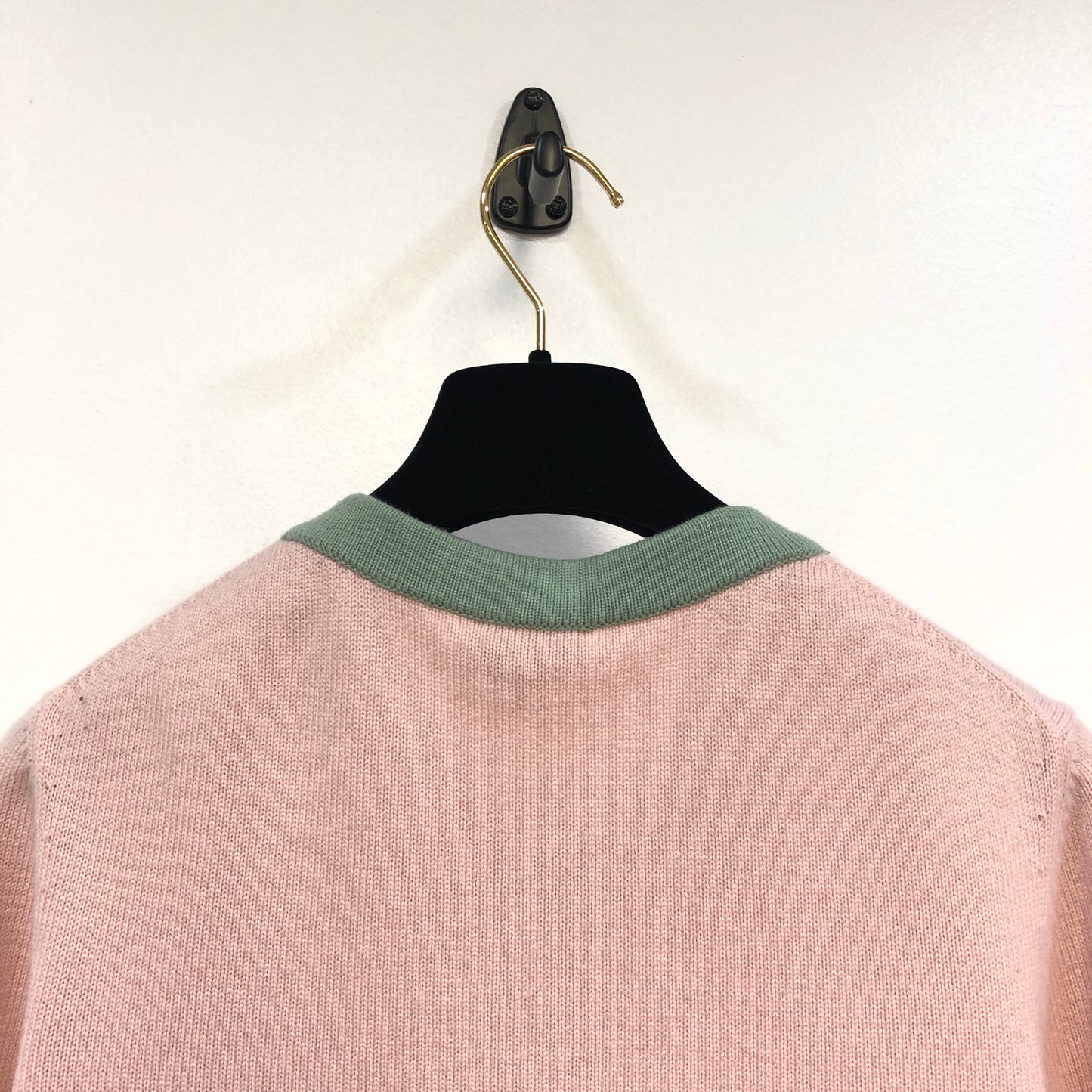 Chanel Pink Knit Cardigan with Green Trim Size 38