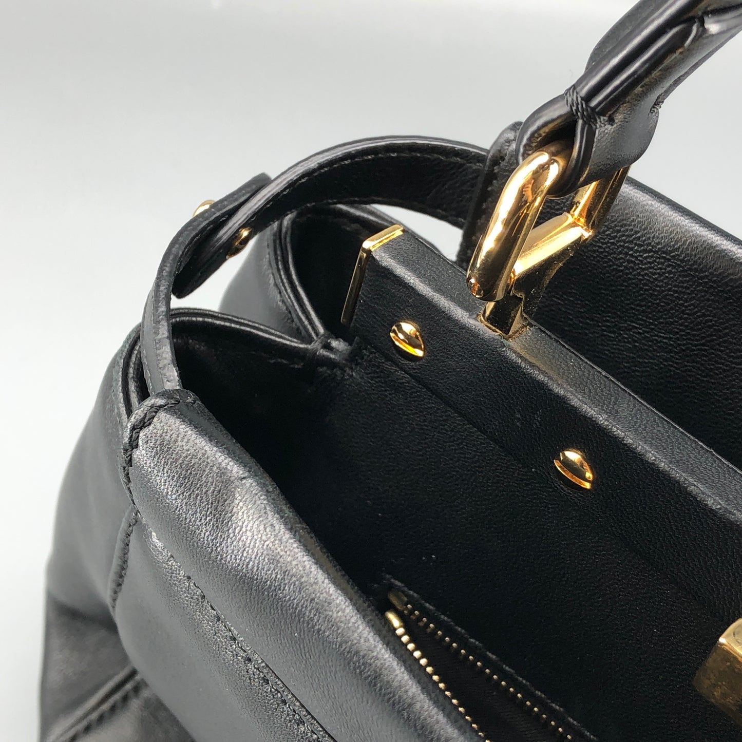 Fendi Mini Black Smooth Leather Peekaboo Handbag