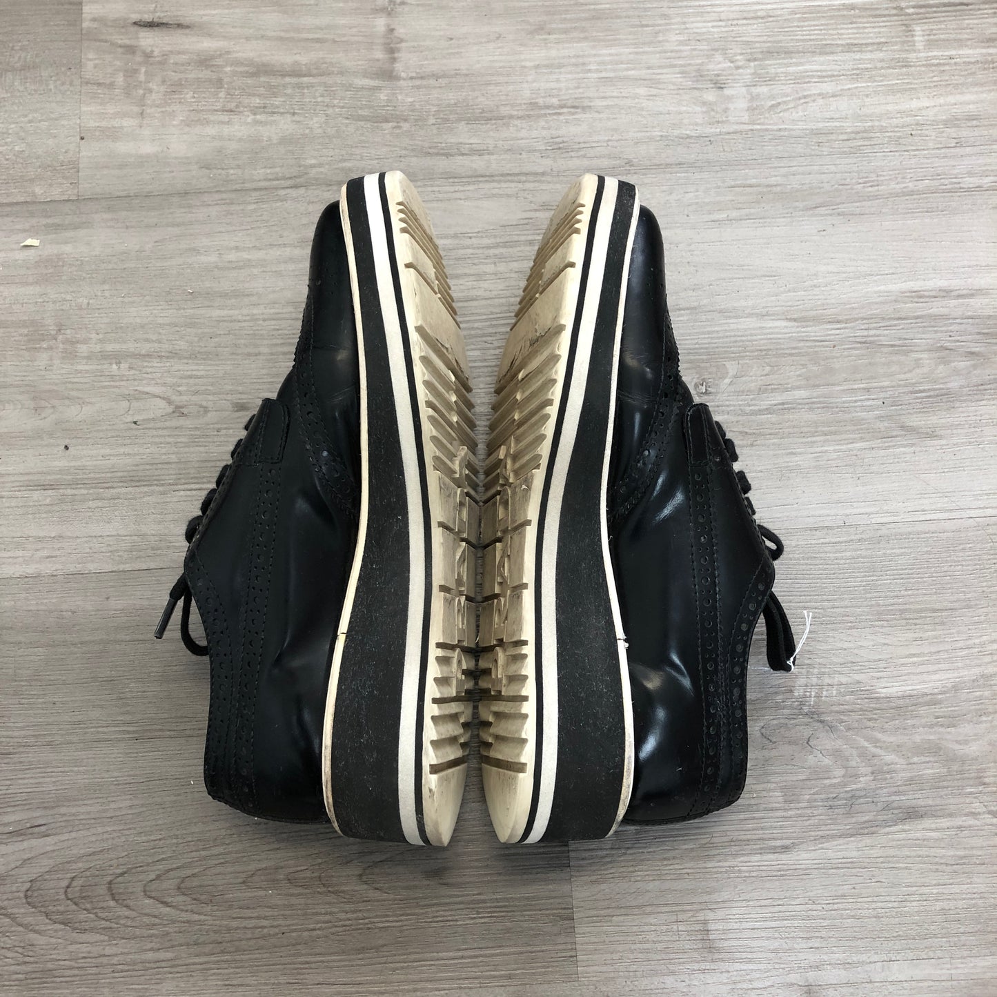Prada Brogue Leather Platform Low Top Sneaker Shoes 37.5 Black White