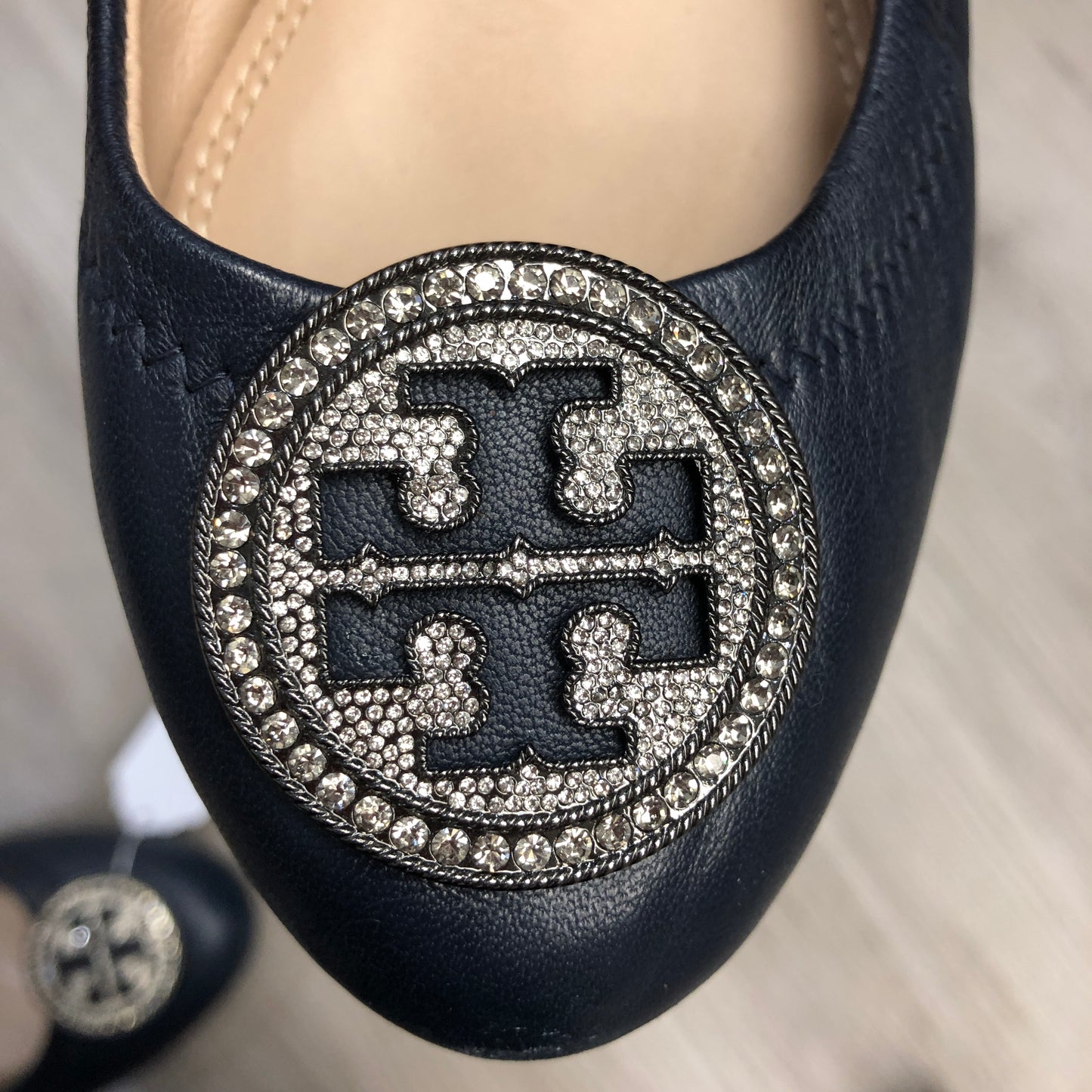 Tory Burch Reva Logo Ballet Flats 6M Navy Blue