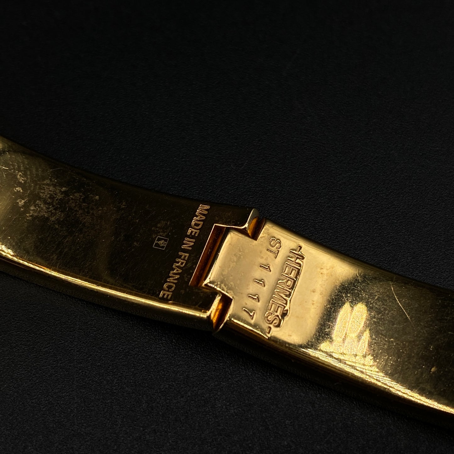 Hermes Black Enamel Gold H Buckle Bangle Bracelet