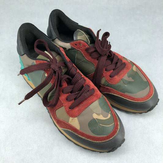 Valentino Women's Multi-Color Camo Leather Fabric Lace-Up Low Top Sneakers Size 37